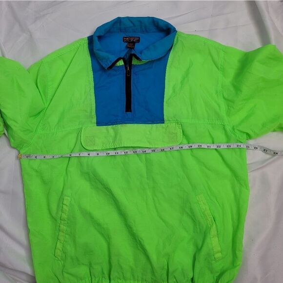 VINTAGE 90s neon florescent pullover quarter zip windbreaker‎ jacket XL - Picture 9 of 10